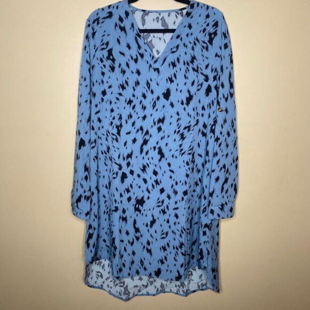 Hapsho Women's Long Roll Tab Sleeve All Over Print V-Neck Dress Size‎ XL